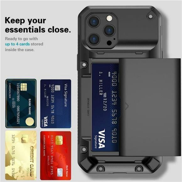 For iPhone 14 Pro Max 13 12 11 XS XR 8 7 + SE Shockproof Card Holder Wallet Case - Picture 1 of 16